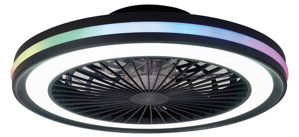 LED stropný ventilátor Gamer, čierny, DC, tichý, CCT RGB – Mantra Mantra Iluminación, Gamer, stmievateľné, Čierna, Obývacia izba, Plast, Moderný