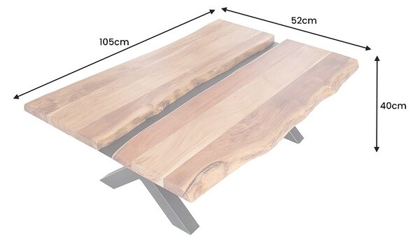 Estila Dizajnový konferenčný stolík Amazonas z masívneho akáciového dreva s prekríženými nožičkami 105cm