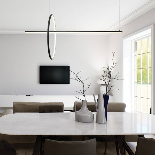 LED závesné svietidlo 20128, matná čierna, dĺžka 122 cm, kovová, stmievateľná, Čierna, Obývacia izba / jedáleň, Hliník, Moderný