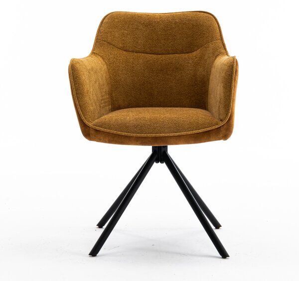 Estila Moderne otočné kreslo Kristal Mustard s horčicovo žltým zamatovým poťahom a čiernymi kovovými nožičkami 80cm
