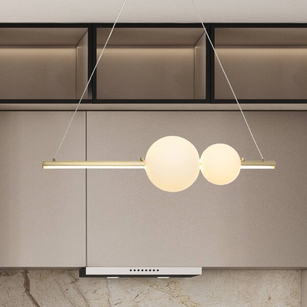 LED závesné svietidlo 22108, zlatá, dĺžka 62 cm, kov/sklo, stmievateľné, Mosadz / zlato, Obývacia izba / jedáleň, Hliník, Moderný, Závesné svietidlo