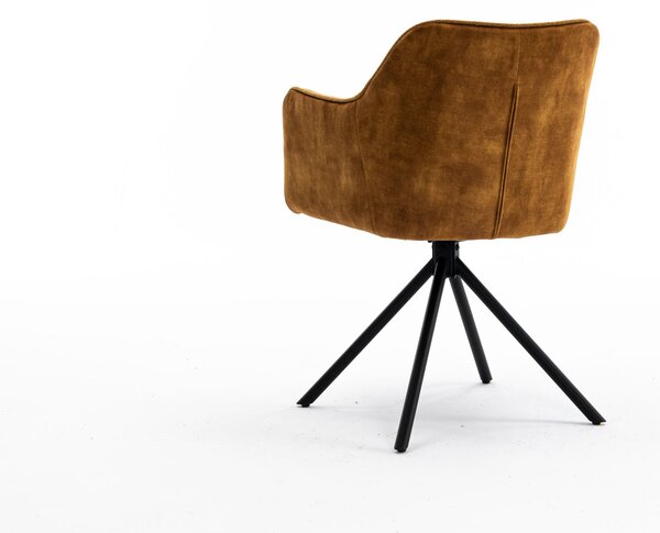 Estila Moderne otočné kreslo Kristal Mustard s horčicovo žltým zamatovým poťahom a čiernymi kovovými nožičkami 80cm