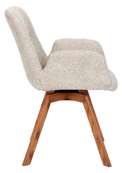 Estila Dizajnová moderná otočná stolička Gothenborg so svetlým béžový buklé čalúnením a s opierkami na ruky 61 cm