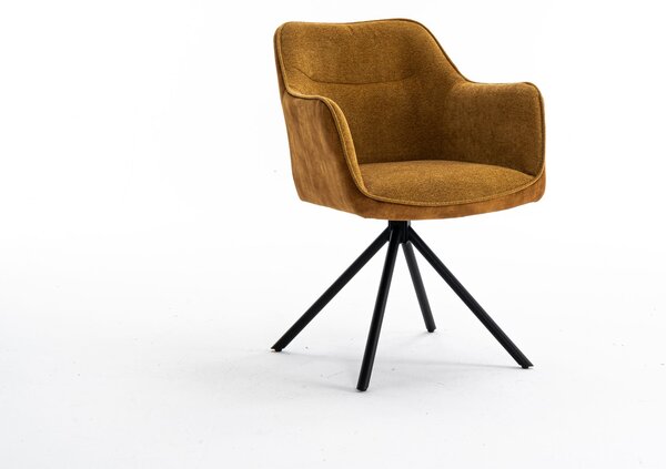 Estila Moderne otočné kreslo Kristal Mustard s horčicovo žltým zamatovým poťahom a čiernymi kovovými nožičkami 80cm