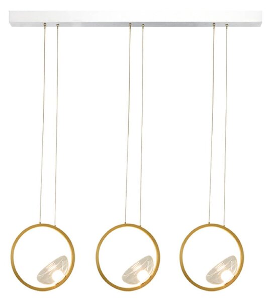 LED závesné svietidlo 23029, zlatá, 105 cm, 3-pl., kov/sklo, stmievateľné, Mosadz / zlato, Obývacia izba / jedáleň, Hliník, Moderný, Závesné svietidlo
