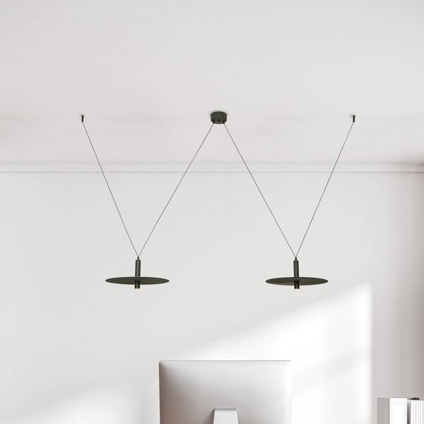 LED závesné svietidlo 23227, čierne, Ø 35 cm, 2-pl., kovové, Čierna, Obývacia izba / jedáleň, Hliník, Moderný, Závesné svietidlo