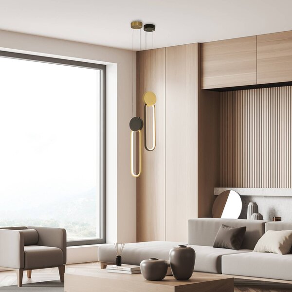 LED závesné svietidlo 23101, zlatá/čierna, šírka 12 cm, kovová, stmievateľná, Mosadz / zlato, Obývacia izba / jedáleň, Hliník, Moderný, Závesné svietidlo