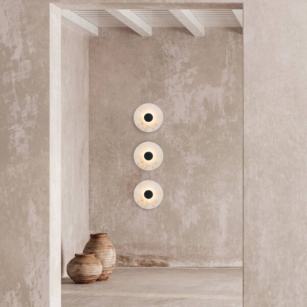 Zambelis LED nástenné svetlo 2551, biela/čierna, Ø 25 cm, alabaster, Biela / opálová, Obývacia izba / jedáleň, Kameň, Nástenné svietidlo