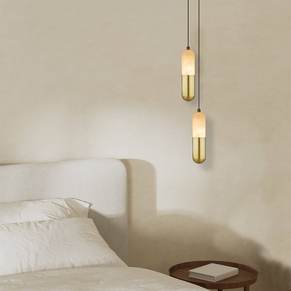 LED závesné svietidlo 2545 mosadz/biela Ø 5 cm kov/alabaster stmievateľné, Mosadz / zlato, Obývacia izba / jedáleň, kov, Závesné svietidlo