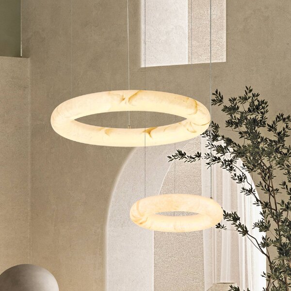 LED závesné svietidlo 2542, biele, Ø 34 cm, alabastrové, stmievateľné, Biela / opálová, Obývacia izba / jedáleň, Kameň, Závesné svietidlo