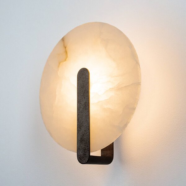 Zambelis LED nástenné svetlo 2553, biela/čierna, Ø 25 cm, alabaster, Biela / opálová, Obývacia izba / jedáleň, Kameň, Nástenné svietidlo