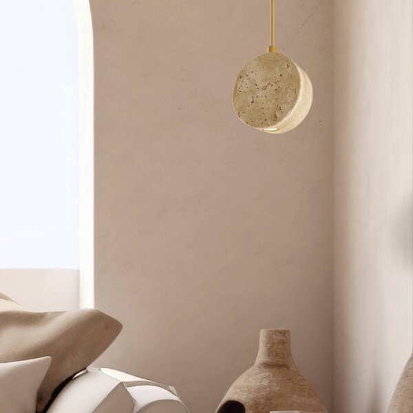 LED závesné svietidlo 25336, béžové, Ø 10 cm, prírodný kameň, Krémová / jantárovo žltá, Obývacia izba / jedáleň, Kameň, Moderný, Závesné svietidlo