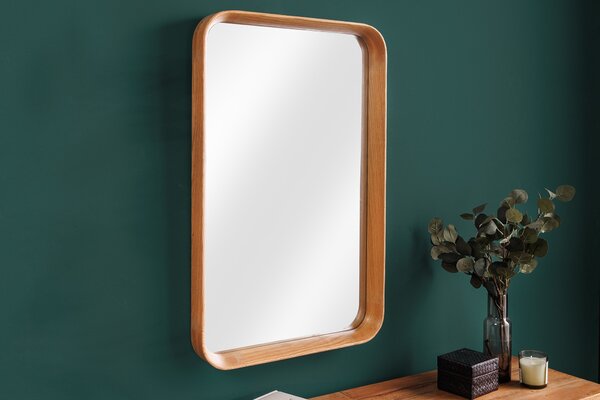 Estila Moderné obdĺžnikové nástenné zrkadlo Courbé s rámom v prírodnej svetlej hnedej farbe z ohýbaného dubového dreva 80 cm
