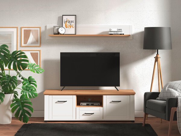 SKRINKA POD TV, biela, dub artisan, 147/48/41 cm Landscape - TV nábytok