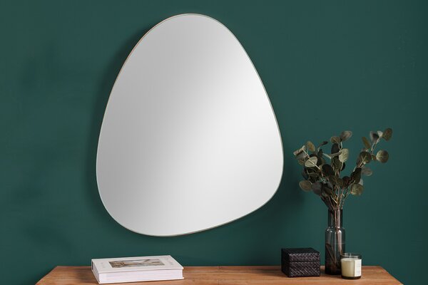 Estila Moderné asymetrické nástenné zrkadlo Antonio so zaoblenými hranami a hnedým dubovým rámom po bokoch 72 cm