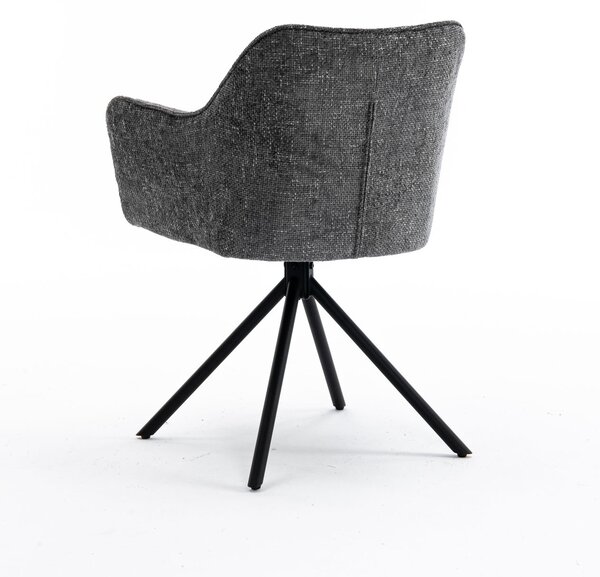 Estila Moderná dizajnová otočné kreslo Kristal Graphite s tmavým sivým čalúnením a kovovými nožičkami 80 cm