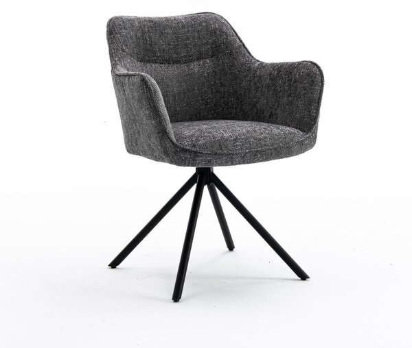 Estila Moderná dizajnová otočné kreslo Kristal Graphite s tmavým sivým čalúnením a kovovými nožičkami 80 cm