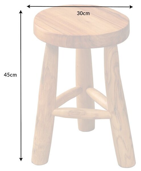 Estila Dizajnová teaková okrúhla taburetka Sheril v svetlej hnedej farbe s 45 cm
