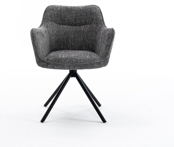 Estila Moderná dizajnová otočné kreslo Kristal Graphite s tmavým sivým čalúnením a kovovými nožičkami 80 cm