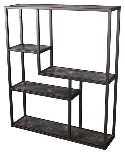 Estila Industriálny nástenný regál Industria Marble v antracitovej čiernej farbe s policami s mramorovým dizajnom 75 cm