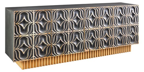 Estila Luxusný sivo zlatý art deco štvordverový príborník Arix s vyrezávaným ornamentálnym zdobením 177 cm