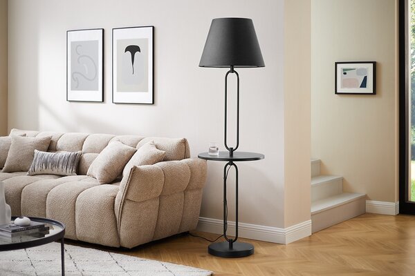 Estila Dizajnová industriálna čierna stojaca lampa Bucky s odkladacím stolíkom 175 cm
