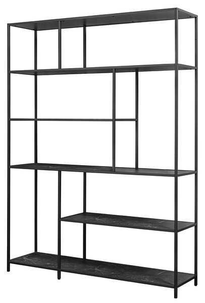 Estila Industriálny regál Industria Marble s policami s mramorovým dizajnom v antracitovej čiernej farbe 185 cm