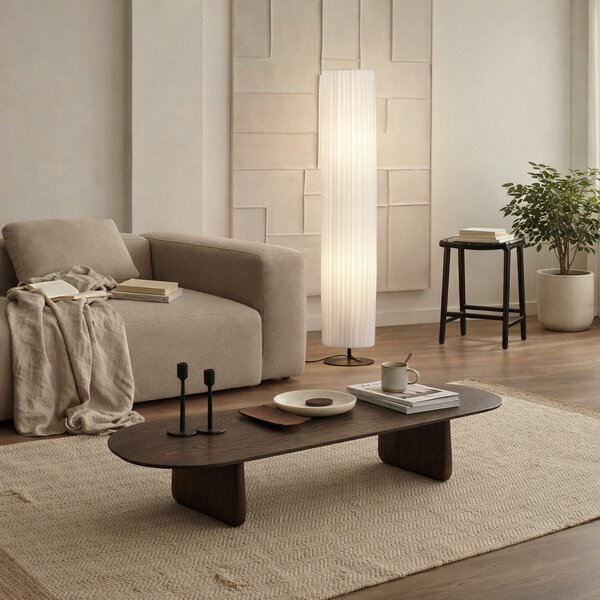 Stojacie Lampa Lindby, Virelle, Biela, Obývacia izba, Tkanina / Textil