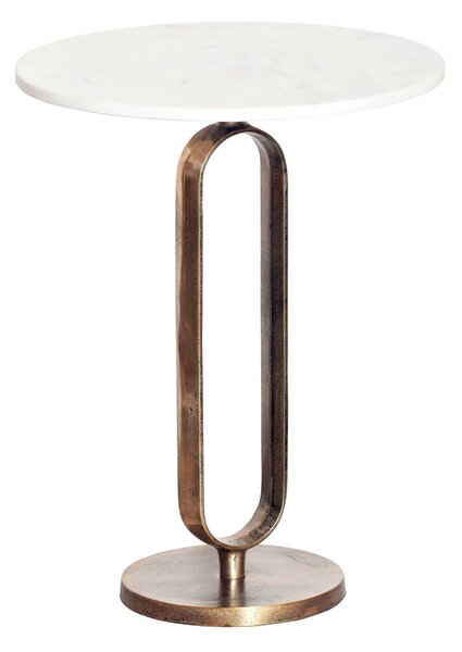 Estila Art deco okrúhly medený príručný stolík Zendy s bielou mramorovou doskou s glamour nádychom 60 cm