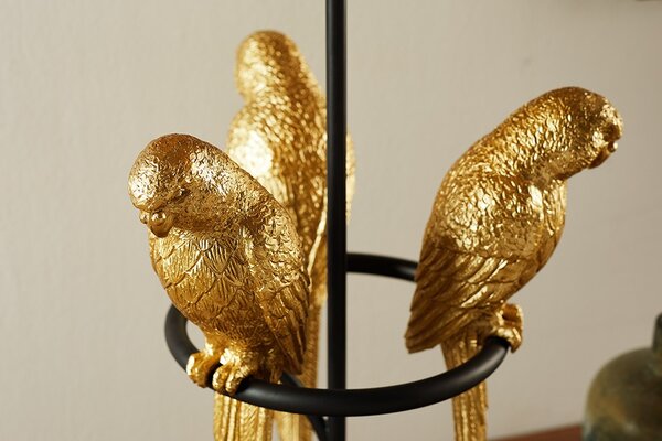 Estila Dizajnová čierna art deco stolná lampa Macaw s tromi figúrami papagájov v zlatej farbe 75 cm