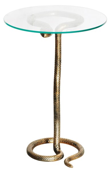 Estila Art deco okrúhly príručný stolík Tierra Glam s hadím dizajnom a sklenenou doskou v glamour nádychu 62 cm