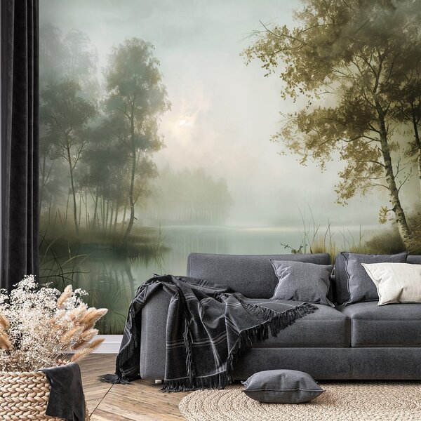 Tapeta hmlistý lesný krajinný pohľad