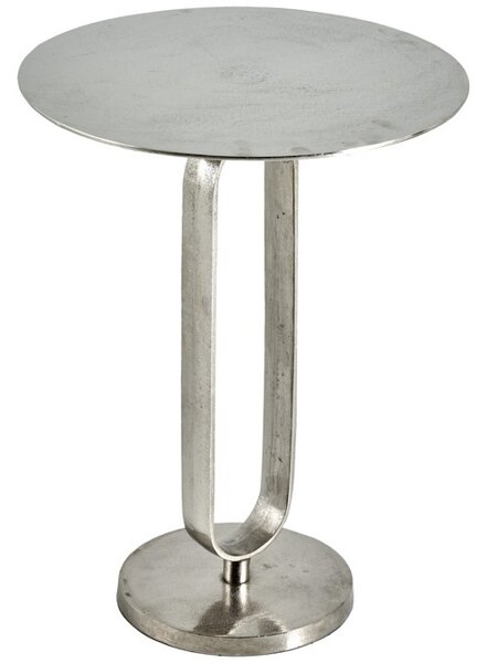 Art deco okrúhly strieborný kovový príručný stolík Zendy s glamour nádychom 60 cm