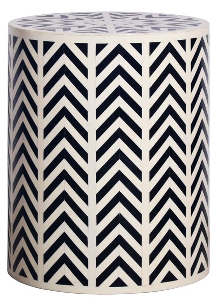 Estila Dizajnový okrúhly bielo čierny príručný stolík Bone Inlay s geometrickým vzorovaním s intarziou z kosti 46 cm