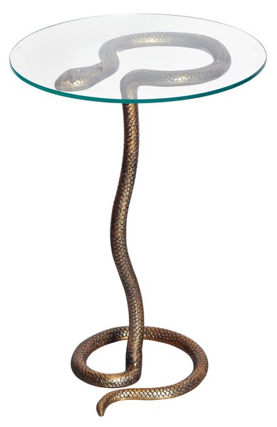 Estila Art deco okrúhly príručný stolík Tierra Glam s hadím dizajnom a sklenenou doskou v glamour nádychu 62 cm