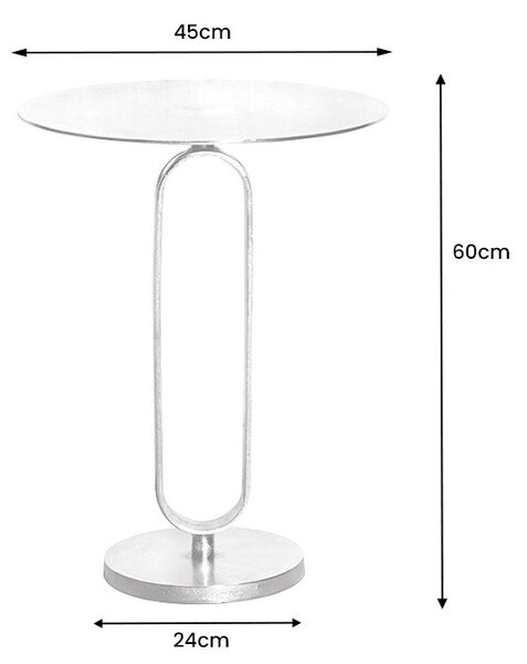 Art deco okrúhly strieborný kovový príručný stolík Zendy s glamour nádychom 60 cm