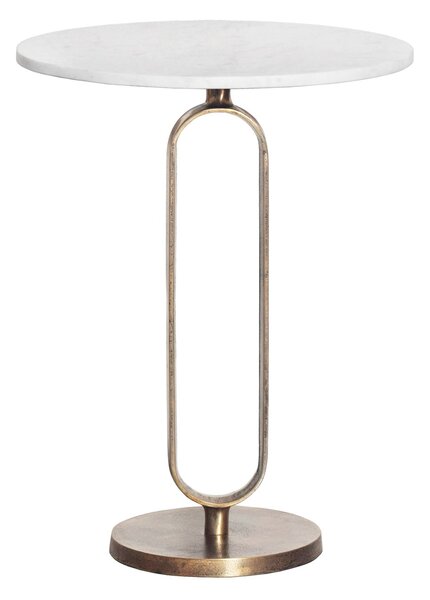 Estila Art deco okrúhly medený príručný stolík Zendy s bielou mramorovou doskou s glamour nádychom 60 cm