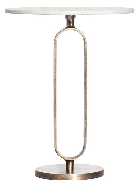 Estila Art deco okrúhly medený príručný stolík Zendy s bielou mramorovou doskou s glamour nádychom 60 cm
