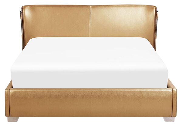 Posteľ zlatá kožené čalúnenie 160 x 200 cm lamelový rošt s LED osvetlením glamour moderný štýl spálňa