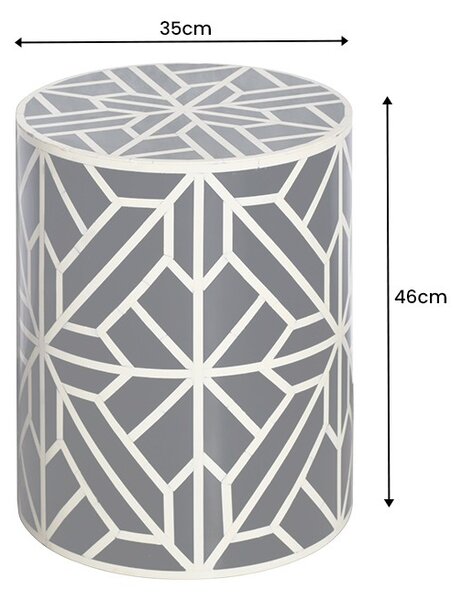 Estila Dizajnový okrúhly príručný stolík Bone Inlay z byvolej kosti v bielej a čiernej farbe so vzorovaním 46 cm