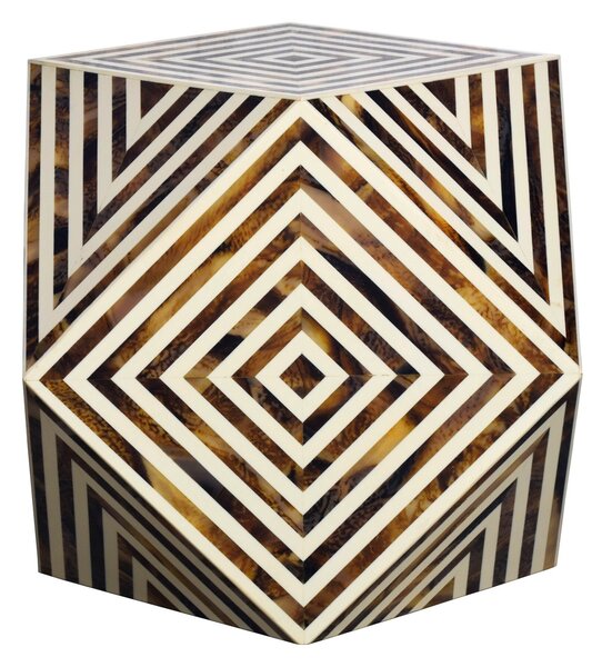 Estila Dizajnový príručný stolík Bone Inlay z byvolej kosti v bielo hnedej farbe so vzorovaním 57 cm