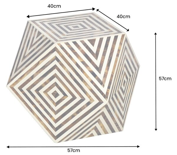 Estila Dizajnový príručný stolík Bone Inlay z byvolej kosti v bielo hnedej farbe so vzorovaním 57 cm