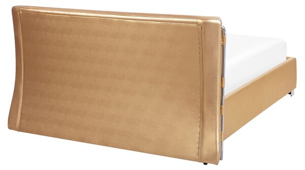 Posteľ zlatá kožené čalúnenie 160 x 200 cm lamelový rošt s LED osvetlením glamour moderný štýl spálňa