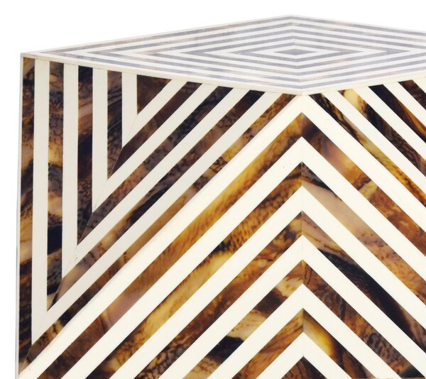 Estila Dizajnový príručný stolík Bone Inlay z byvolej kosti v bielo hnedej farbe so vzorovaním 57 cm