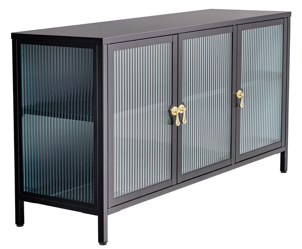 Estila Moderný industriálny sklenený príborník Industria Durante s rebrovaným dizajnom a tromi dvierkami 105 cm