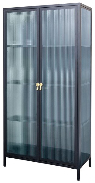 Estila Industriálna moderná čierna vitrína Industria Durante s dvomi dvierkami s rebrovaným sklom 160 cm
