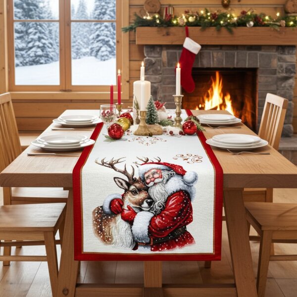 Vianočný gobelínový behúň na stôl s lurexom Santa Farba Viacfarebná Rozmery 45x90 cm