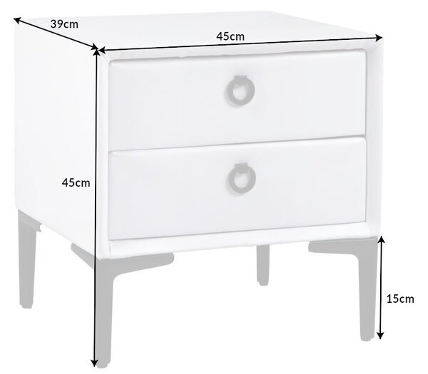 Estila Moderný čalúnený biely nočný stolík Everson so zamatovým poťahom a dvomi zásuvkami 45 cm