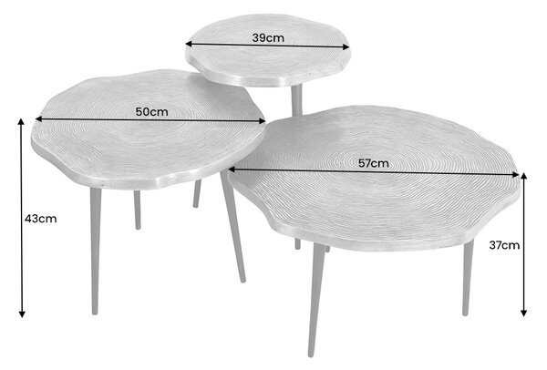 Estila Dizajnová art deco sada troch konferenčných stolíkov Fabiosa so vzorom letokruhov v zlatej a čiernej farbe 49 cm