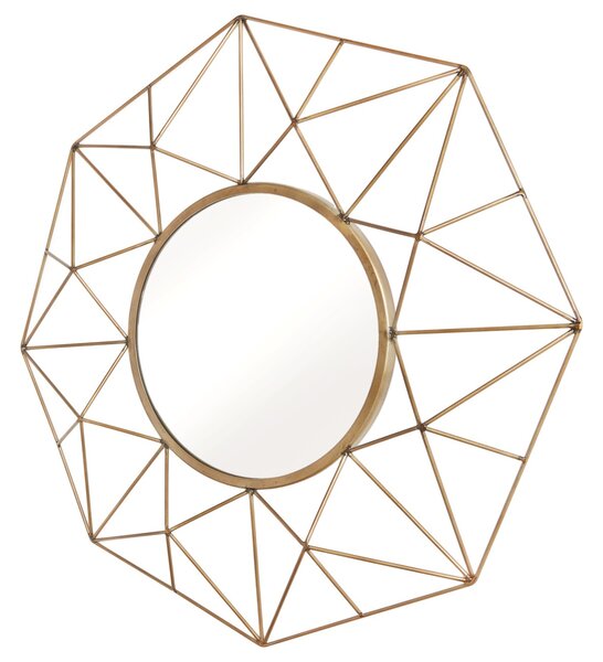 Estila Dizajnové okrúhle art deco zrkadlo Xoia s kovovým rámom s diamantovým dizajnom v matnej zlatej farbe 80 cm